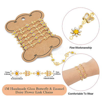 Handmade Glass Butterfly & Enamel Daisy Flower Link Chains CHC-TA0001-11-1