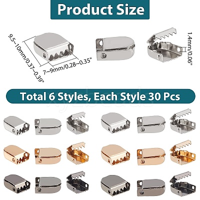 180Pcs 6 Style Zinc Alloy Ribbon Crimp Ends FIND-CA0004-51-1