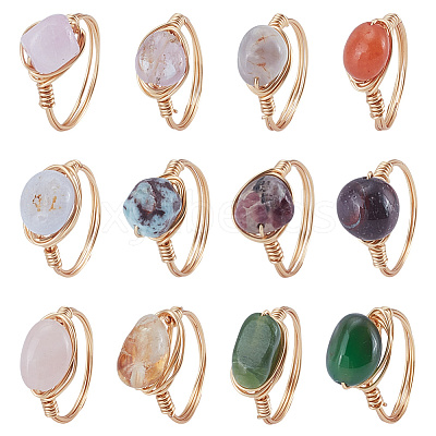 12Pcs Natural Gemstone Finger Rings RJEW-HY00004-1