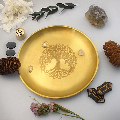 Tree of Life Pattern Flat Round 201 Stainless Steel Candle Holders AJEW-K038-01G-1