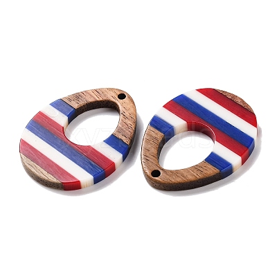 Independence Day Opaque Striped Resin & Walnut Wood Pendants RESI-U010-02N-1