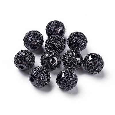 CZ Brass Micro Pave Grade AAA Gunmetal Color Cubic Zirconia Round Beads KK-O065-8mm-01B-NR-1