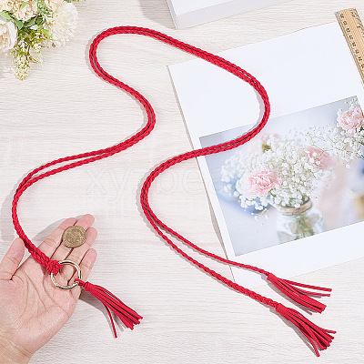 Handmade Imitation Leather Braided Rope Tie Belts AJEW-WH20006-398C-1