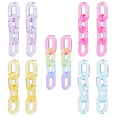 5 Pairs 5 Colors Acrylic Cable Chains Dangle Stud Earrings EJEW-AN0004-06-1