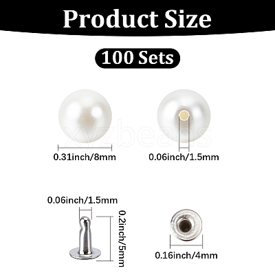 100 Bags ABS Plastic Imitation Pearl Rivet Studs DIY-GF0013-39-1