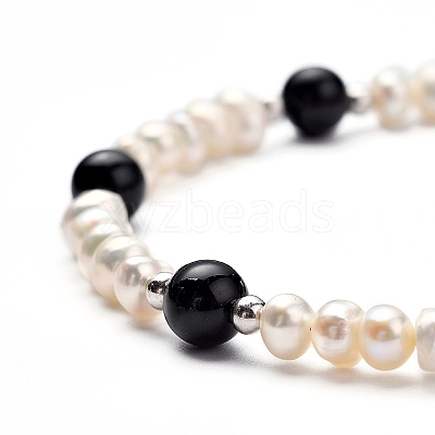 Natural Black Agate Beaded Bracelets BJEW-JB05313-05-1