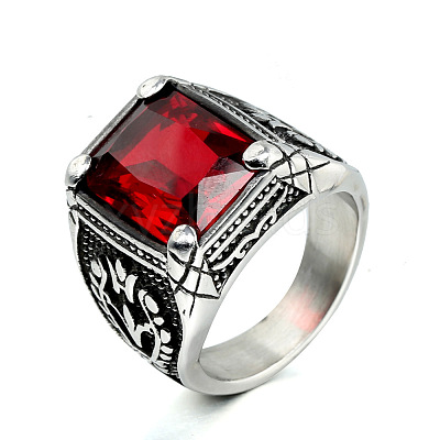 316L Stainless Steel & Cubic Zirconia Men's Vintage Carved Finger Rings FS-WG82D33-05-1