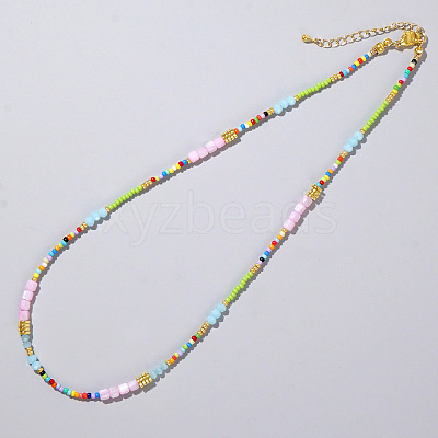 Ethnic Style Rainbow Color Square Natural Shell & Glass & Glass Seed Beaded Necklaces for Women RH4254-2-1