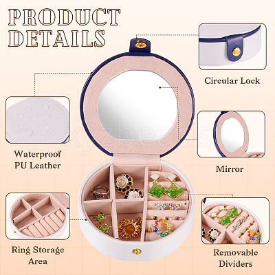 Round PU Leather & Plastic Jewelry Set Storage Box CON-TAC0014-06A-1