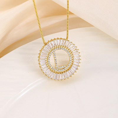Brass Pave Clear Cubic Zirconia Ring with Letter Pendant Box Chain Necklaces FS-WG44D8C-12-1