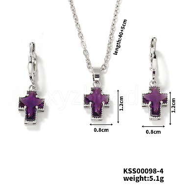 Elegant Cross Brass Rhinestones Necklace & Hoop Earrings Set for Women LS-XB3228-3-1