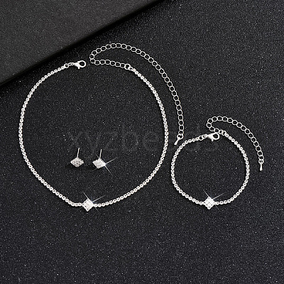 Brass Rhinestone Bracelets & Stud Earrings & Pendant Necklaces Sets FS-WG2806F-03-1