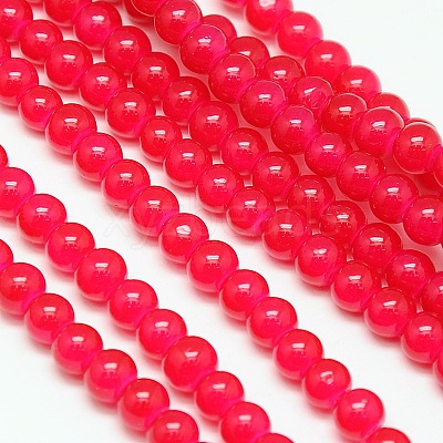 Imitation Jade Glass Round Bead Strands GLAA-A022C-6mm-M-1