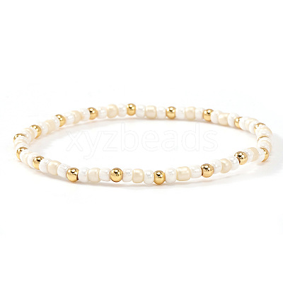 Glass Seed Bead & 304 Stainless Steel Beads Stretch Bracelets for Women UJ8716-3-1