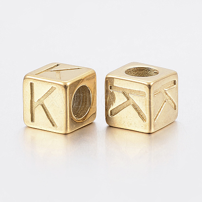 304 Stainless Steel Large Hole Letter European Beads STAS-H428-01G-K-1