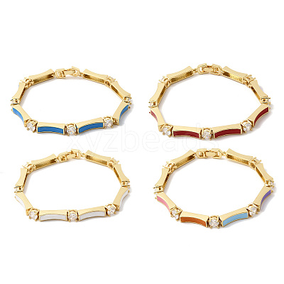 Brass Micro Pave Clear Cubic Zirconia Link Chain Bracelets for Women BJEW-H639-04G-1