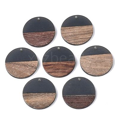 Transparent Resin & Walnut Wood Pendants RESI-S358-02B-H-M-1