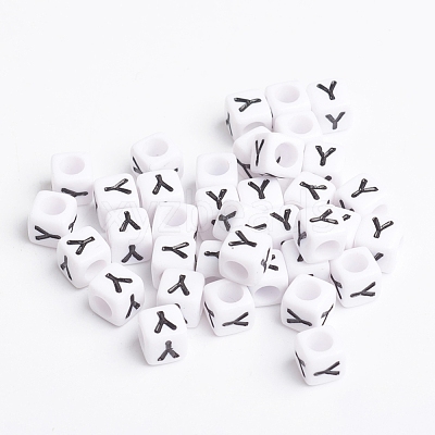 White Acrylic Horizontal Hole Letter Beads X-PL37C9308-Y-1