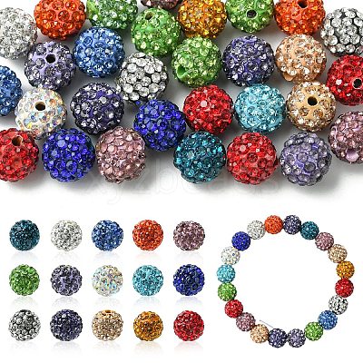 30Pcs Glass Rhinestone Clay Pave Round Beads RB-YW0001-24-1