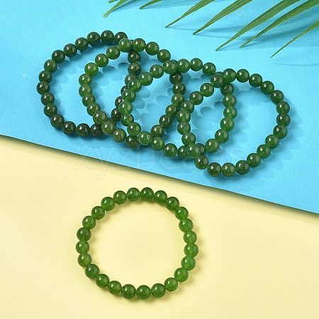 Natural TaiWan Jade Bead Stretch Bracelets X-BJEW-K212-B-019-1