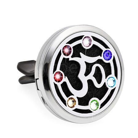 Chakra Flat Round Alloy Rhinestone Car Air Vent Clips AUTO-PW0001-05C-1