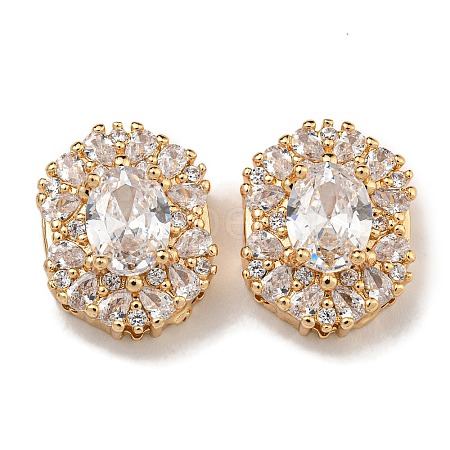 Oval Brass Micro Pave Cubic Zirconia Beads KK-U037-04G-02-1