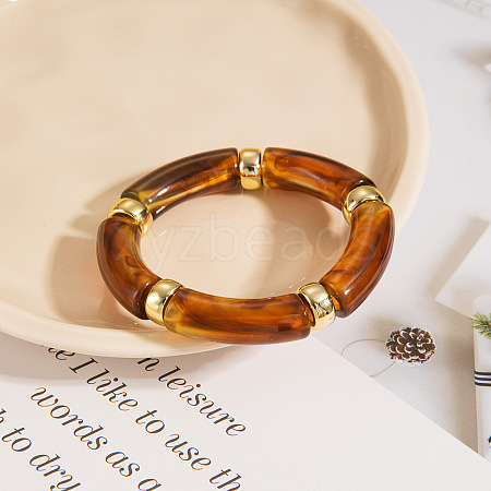Retro Acrylic Imitation Gemstone Tube and CCB Beads Bangles for Women FS-WG908C5-02-1