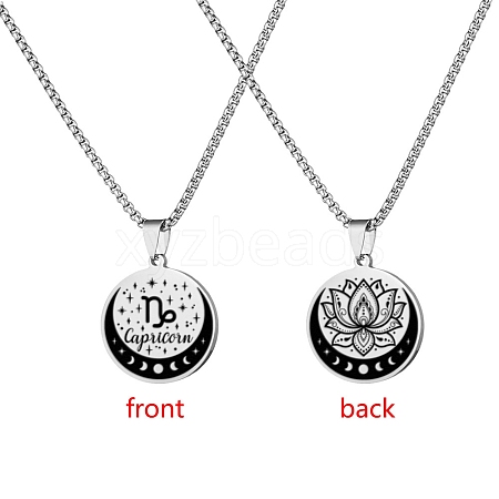 12 Constellation Titanium Steel Half Moon & Lotus Pendant Box Chain Necklaces PW-WGE44A0-04-1