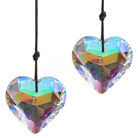 Faceted Glass Heart Pendant Decorations HJEW-PW0002-18-1