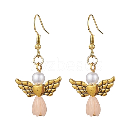 Angel Antique Golden Alloy & Resin Dangle Earrings EJEW-JE05686-08-1