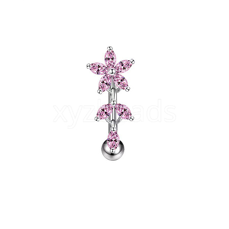 Titanium Alloy Pink Cubic Zirconia Eyebrow Curved Barbell Rings WGA8E4A-03-1