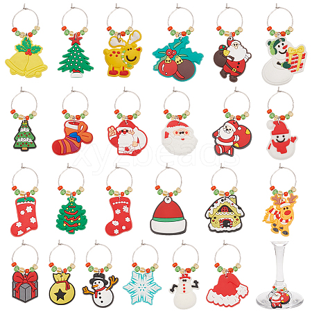 Christmas Theme PVC Plastic with Glass Seed Bead Wine Glass Charms AJEW-AB00026-1