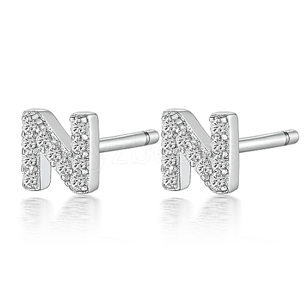 Anti-Tarnish Rhodium Plated 925 Sterling Silver Initial Letter Stud Earrings HI8885-14-1