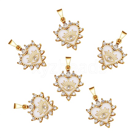 6Pcs Brass Clear Cubic Zirconia Pendants ZIRC-SZ0003-67-1