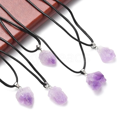 Natural Amethyst Pendant Necklaces NJEW-E146-01-1