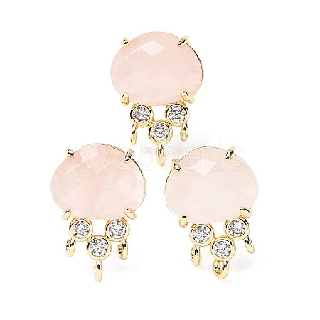 Brass Micro Pave Cubic Zirconia Stud Earring Findings with Natural Rose Quartz KK-Z096-05G-07-1