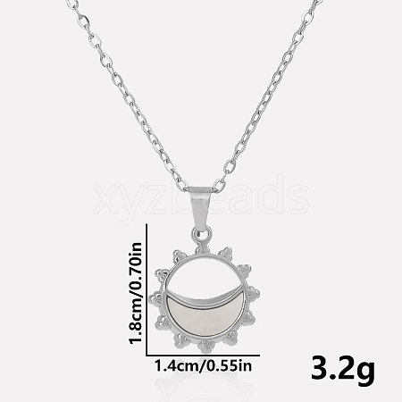 Stylish 304 Stainless Steel Pave Natural White Shell Crescent Moon Sun Pendant Necklaces BR0389-2-1