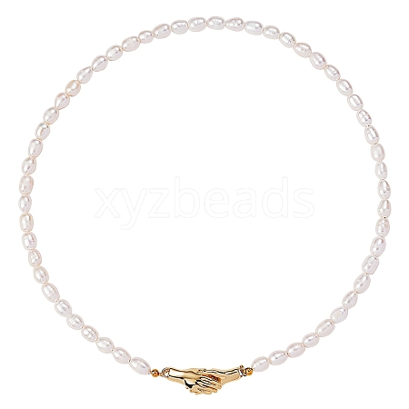 Vintage Natural Pearl Beaded Necklace with Hand in Hand Clasp for Women NJEW-SW00012-1