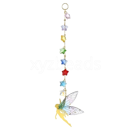 Brass & Transparent Epoxy Resin Fairy Pendant Decoration HJEW-JM02635-03-1