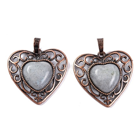 Natural Labradorite Peach Love Heart Pendants G-G158-01-12-1