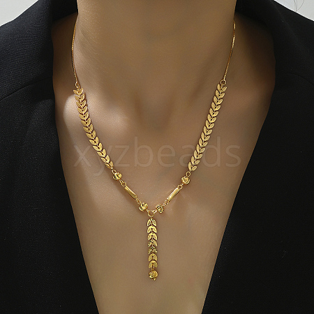 Fashionable Brass Leaf Tassel Pendant Necklace for Women Lock Bone Chain IL3833-1