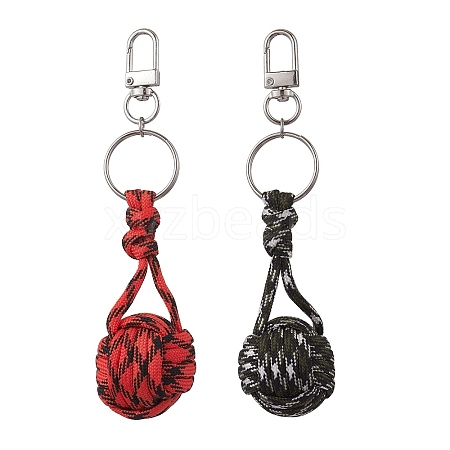 2Pcs Alloy Polyester Spandex Woven Ball Keychain KEYC-JKC01170-1