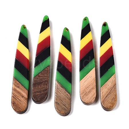 Jamaican Colour Epoxy Resin & Walnut Wood Pendants RESI-N039-122F-1