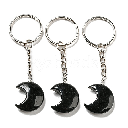 Reiki Natural Obsidian Moon Pendant Keychains KEYC-P015-01P-10-1