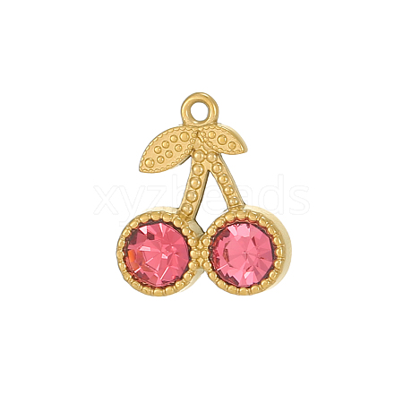304 Stainless Steel Pave Pink Cubic Zirconia Charms CU-OY001-42G-1