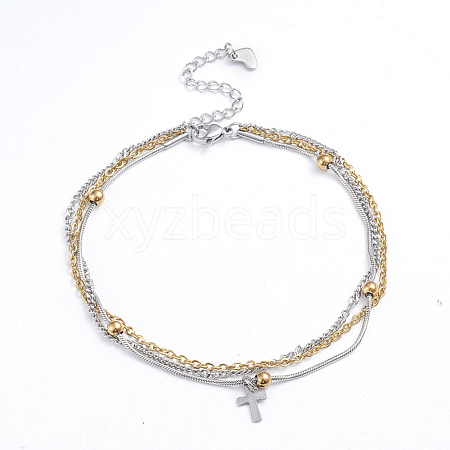 304 Stainless Steel 3-strand Chain Bracelets BJEW-L673-018-GP-1