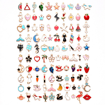 100Pcs 100 Style Alloy Enamel Pendants FIND-YW0001-47-1