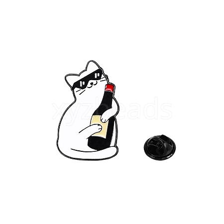 Cat Shape with Wine Bottle Enamel Pins PW-WG0F406-03-1