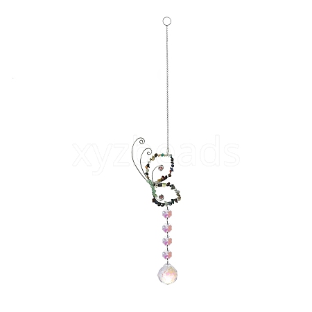 Stainless Steel Wire Wrapped Gemstone Chip Hanging Ornaments PW-WGDBC52-01-1