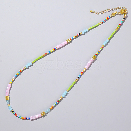Ethnic Style Rainbow Color Square Natural Shell & Glass & Glass Seed Beaded Necklaces for Women RH4254-2-1